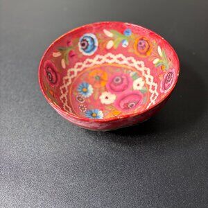 Vintage Folk Art Hand Painted Wooden Bowl